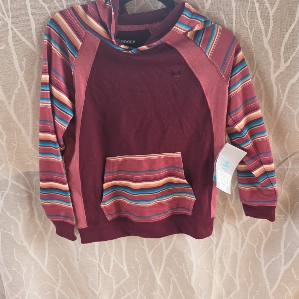 Hooey Maroon Hoodie with Multicolor Stripe Accents